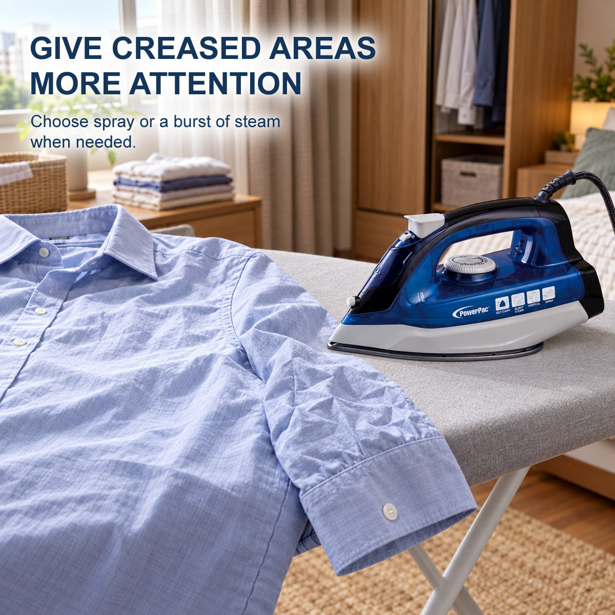 PowerPac Steam Iron with Spray, Non Stick Plate (PPIN1200)