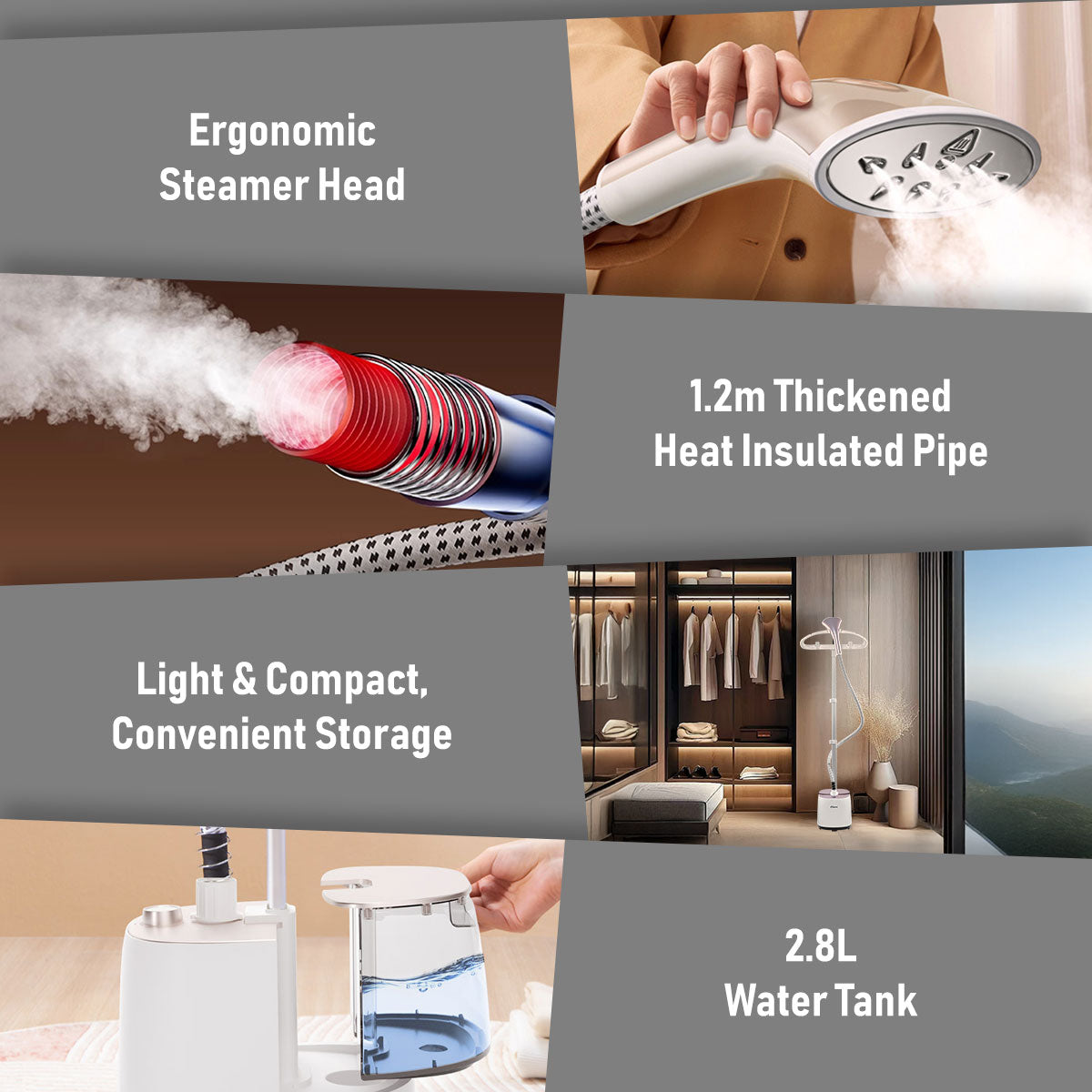 Garment Steamer With 2 Heat Selector 2.8L Water Tank  (PPIN619A)