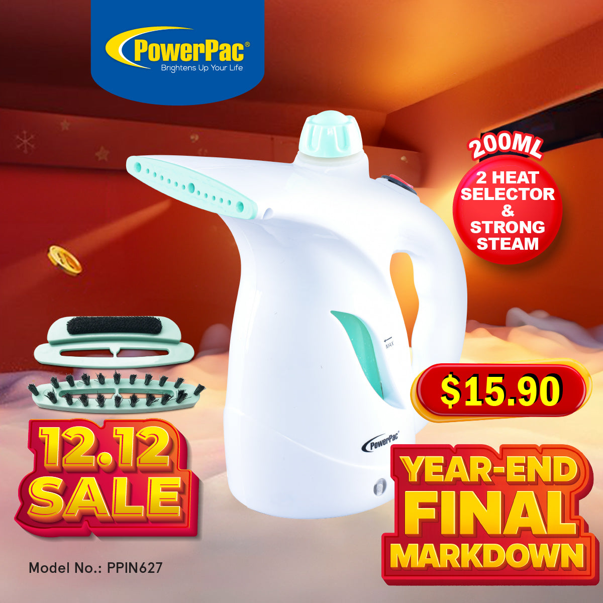 Portable handheld garment steamer (PPIN627)