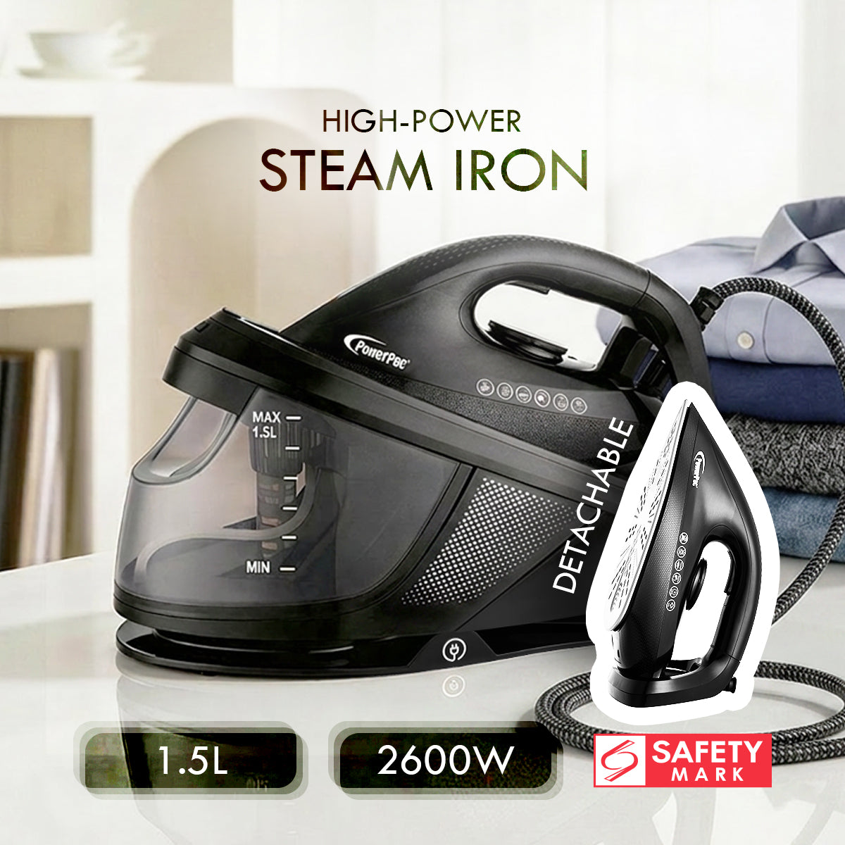 PowerPac High-Power Steam Iron with Detachable Base (PPIN1629)