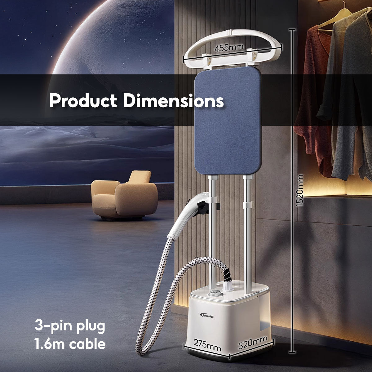 Garment Steamer With 2 Heat Selector 2.7L Water Tank (PPIN655)