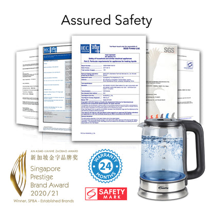 Cordless Kettle Jug 1.8L Tempered Glass Jug, Electric Kettle (PPJ2004B)