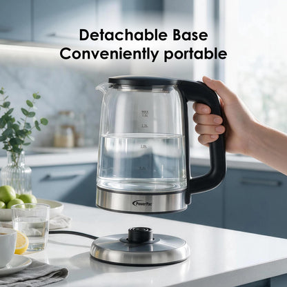 PowerPac Cordless Kettle Jug 1.8L Tempered Glass Jug, Electric Kettle (PPJ2004B)