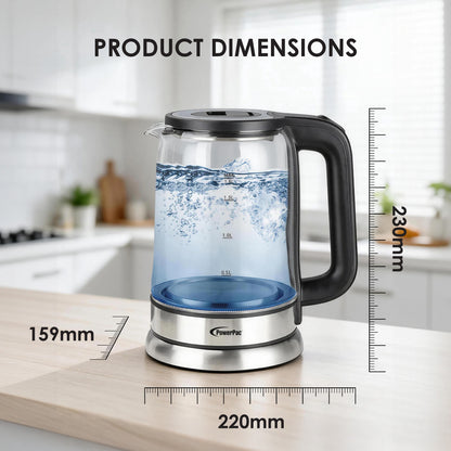 PowerPac Cordless Kettle Jug 1.8L Tempered Glass Jug, Electric Kettle (PPJ2004B)