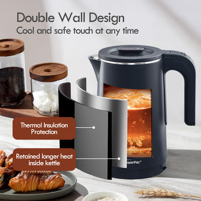 Electric Kettle Jug, Cordless Kettle 1.8L Cool Touch Insulation (PPJ2022) Black