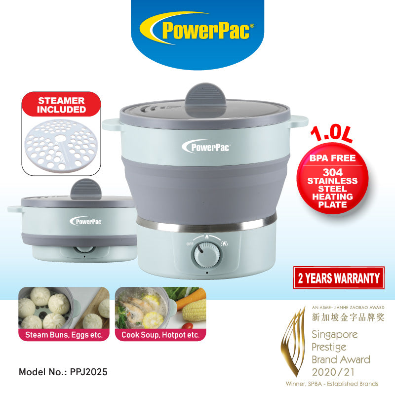 Foldable Electric Travel Cooker with Steamer, 1.0L Travelling Multi Cooker (PPJ2025)