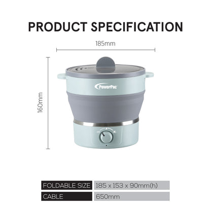 Foldable Electric Travel Cooker with Steamer, 1.0L Travelling Multi Cooker (PPJ2025)