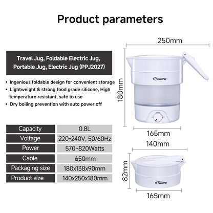 Travel Jug, Foldable Electric Jug, Portable Jug, Electric Jug 0.6L (PPJ2027)