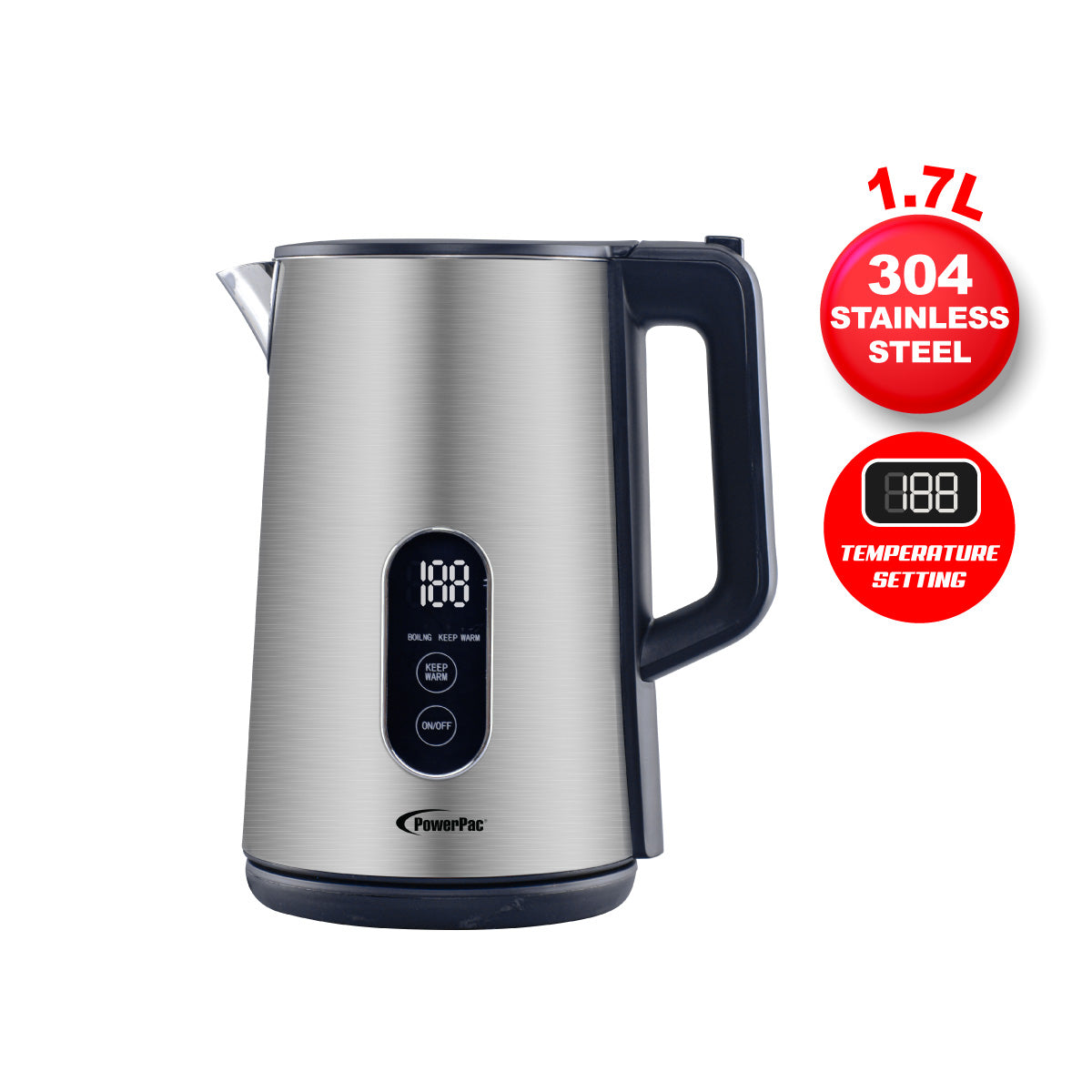 Digital Kettle Electric Kettle Cordless Kettle Jug 1.7L Stainless St PowerPacSG