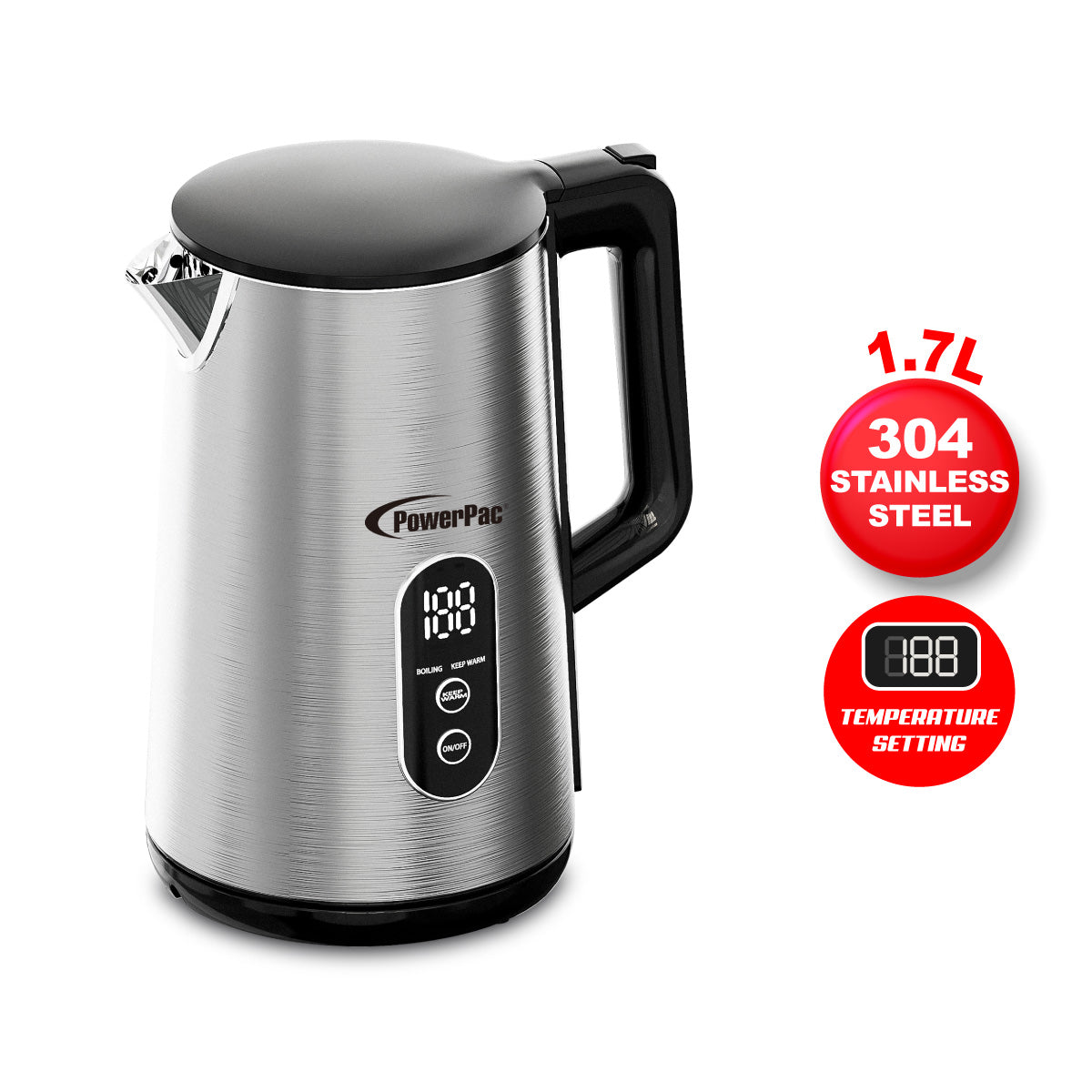 Digital Kettle, Electric Kettle, Cordless Kettle Jug 1.7L Stainless Steel (PPJ2032)