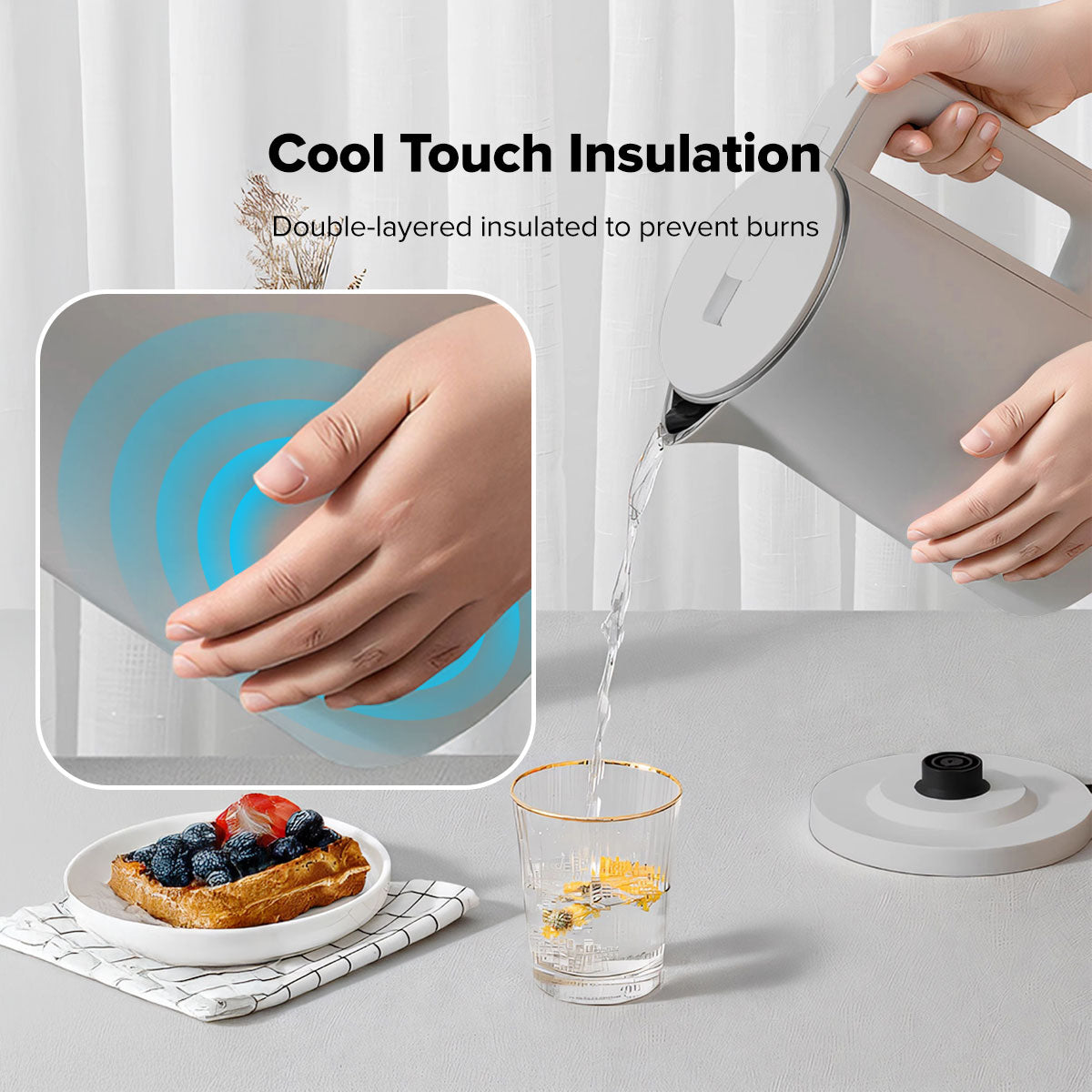 Electric Kettle Jug, Cordless Kettle 1.8L Cool Touch Insulation (PPJ2033GY)
