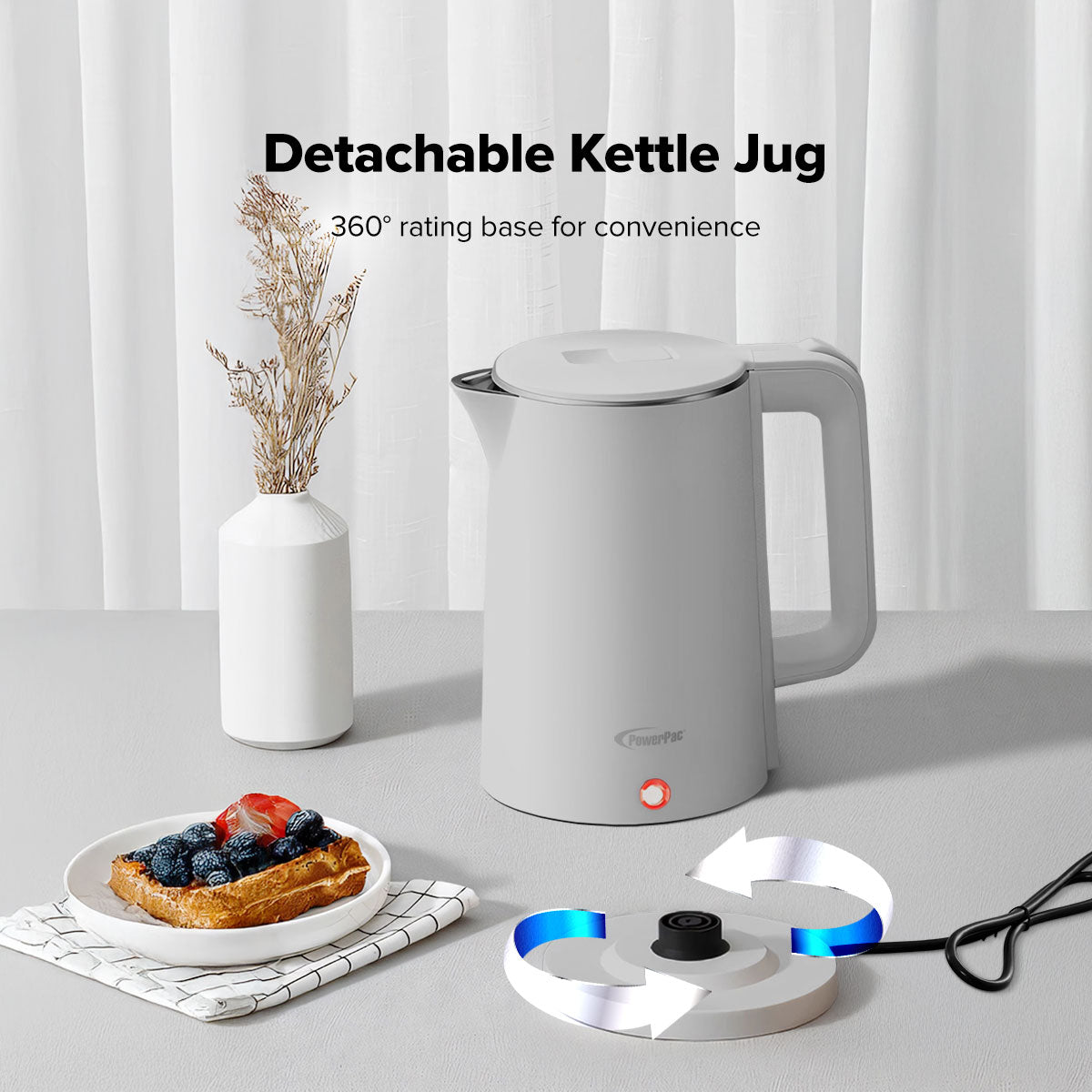 Electric Kettle Jug, Cordless Kettle 1.8L Cool Touch Insulation (PPJ2033GY)