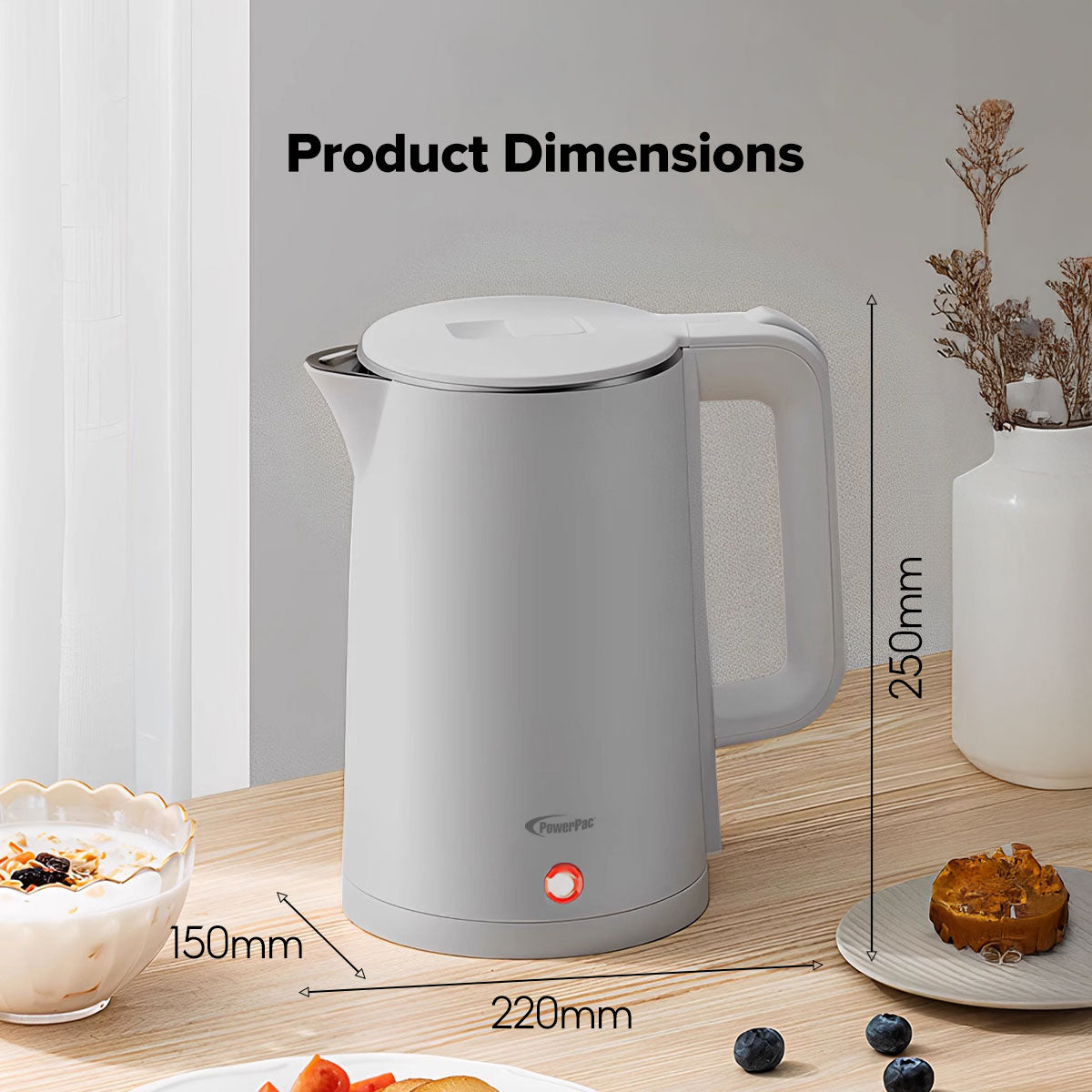 Electric Kettle Jug, Cordless Kettle 1.8L Cool Touch Insulation (PPJ2033GY)
