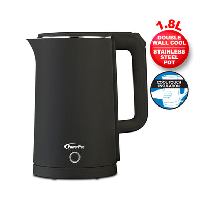 PowerPac Electric Kettle Jug, Cordless Kettle 1.8L Cool Touch Insulation (PPJ2033BK)