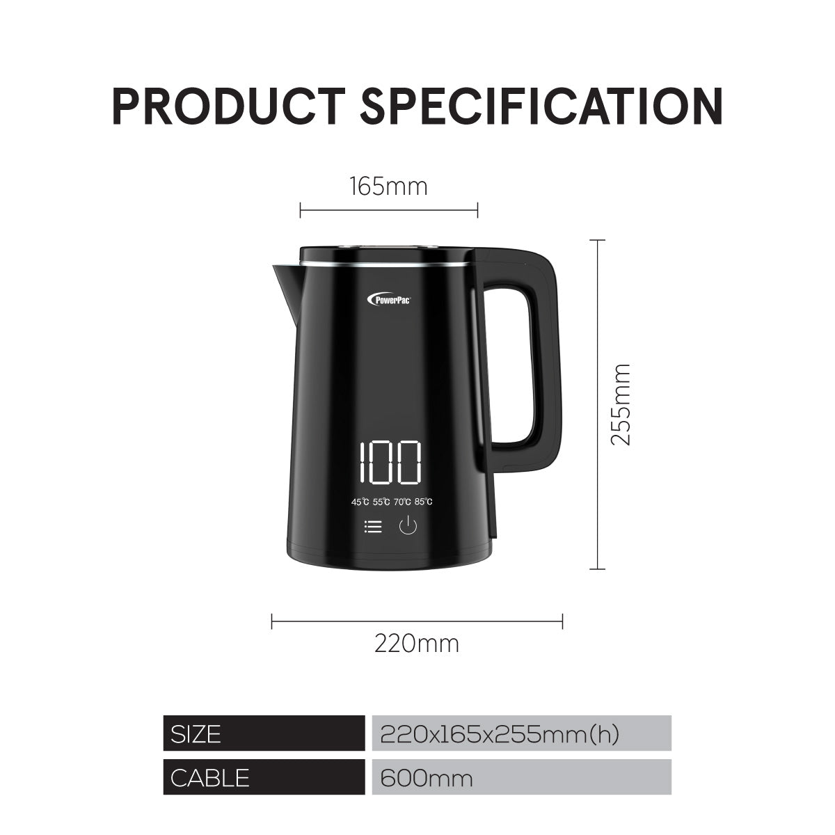 1.8L Digital Kettle Jug, Cordless Kettle Jug with Cool Touch (PPJ2035)