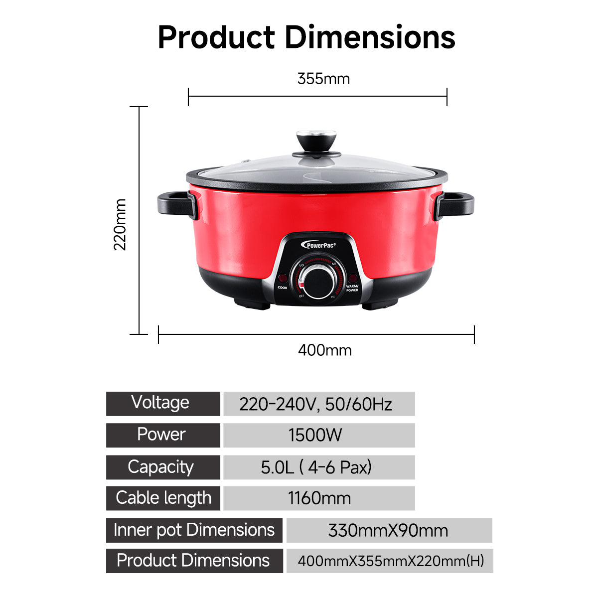 Steamboat & Multi Cooker, Hot Pot 5L with Yuanyang Pot (PPMC633)