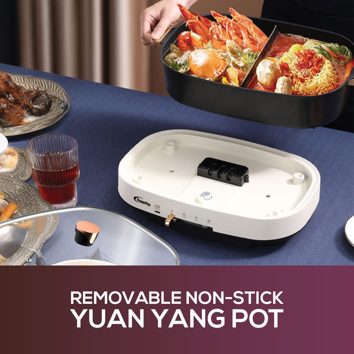 PowerPac Steamboat & Multi Cooker, Hot pot 4.5L with YuanYang Pot (PPMC768)