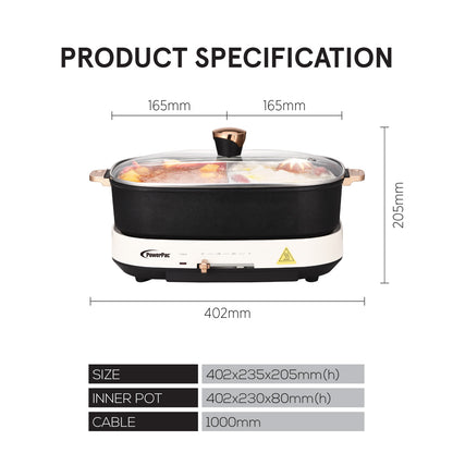 PowerPac Steamboat & Multi Cooker, Hot pot 4.5L with YuanYang Pot (PPMC768)