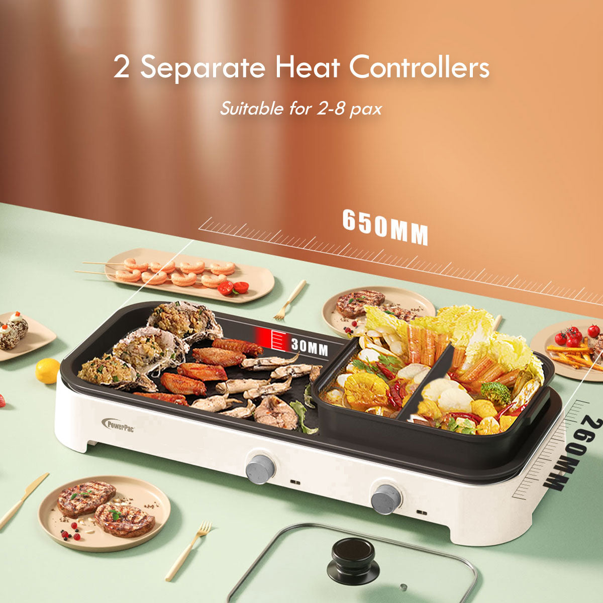 Steamboat with BBQ Grill, 2 in 1 Multi Cooker with Non-stick YuanYang pot (PPMC797)