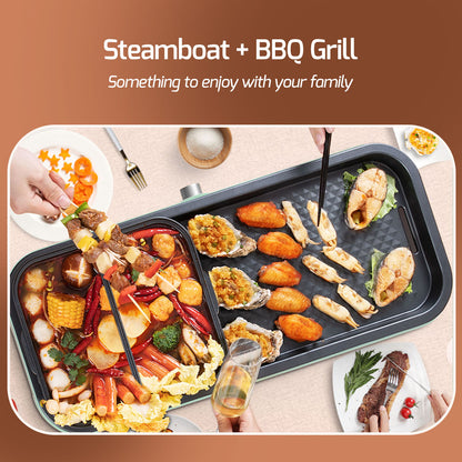 Steamboat with BBQ Grill, 2 in 1 Multi Cooker with Non-stick YuanYang pot (PPMC797)