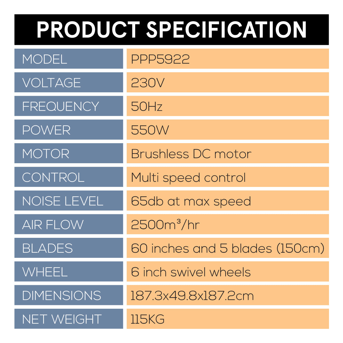 Big Ass Fan, Big fan with Multi Speed, Industrial Fan, Power Fan Air Circulator Fan 60" (PPP5922)