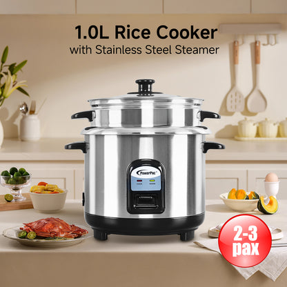 Rice Cooker 1.0L Rice Cooker with Stainless Steel Pot and Food Steamer (PPRC31)