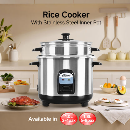 Rice Cooker 1.0L Rice Cooker with Stainless Steel Pot and Food Steamer (PPRC31)