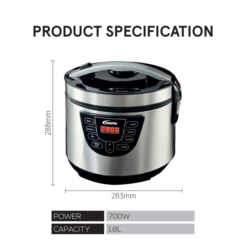 1.8L Digital Rice Cooker Multi Cooker PPRC38A