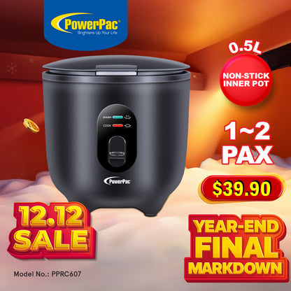 Mini Rice Cooker, Personal Rice Cooker 0.5L with non-stick Inner Pot (PPRC607) Black