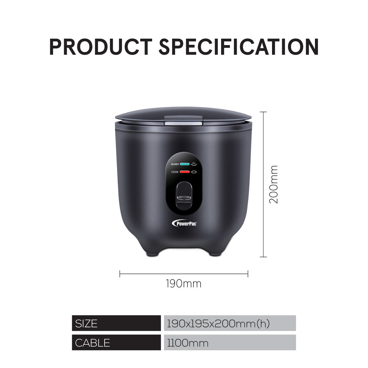 Mini Rice Cooker, Personal Rice Cooker 0.5L with non-stick Inner Pot (PPRC607) Black
