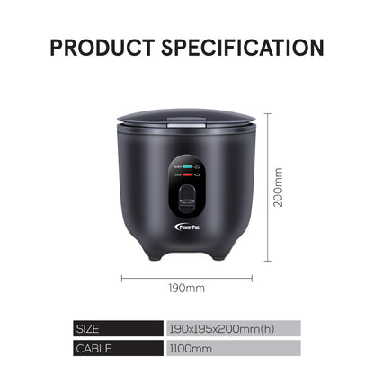 Mini Rice Cooker, Personal Rice Cooker 0.5L with non-stick Inner Pot (PPRC607) Black