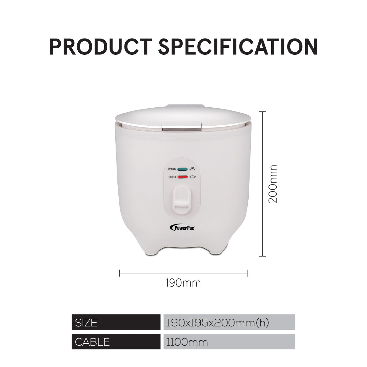 Mini Rice Cooker, Personal Rice Cooker 0.5L with non-stick Inner Pot (PPRC607) Ivory