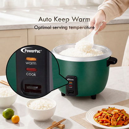 PowerPac 1.8L Rice Cooker with Aluminium Inner Pot and  Steamer (PPRC8) Green