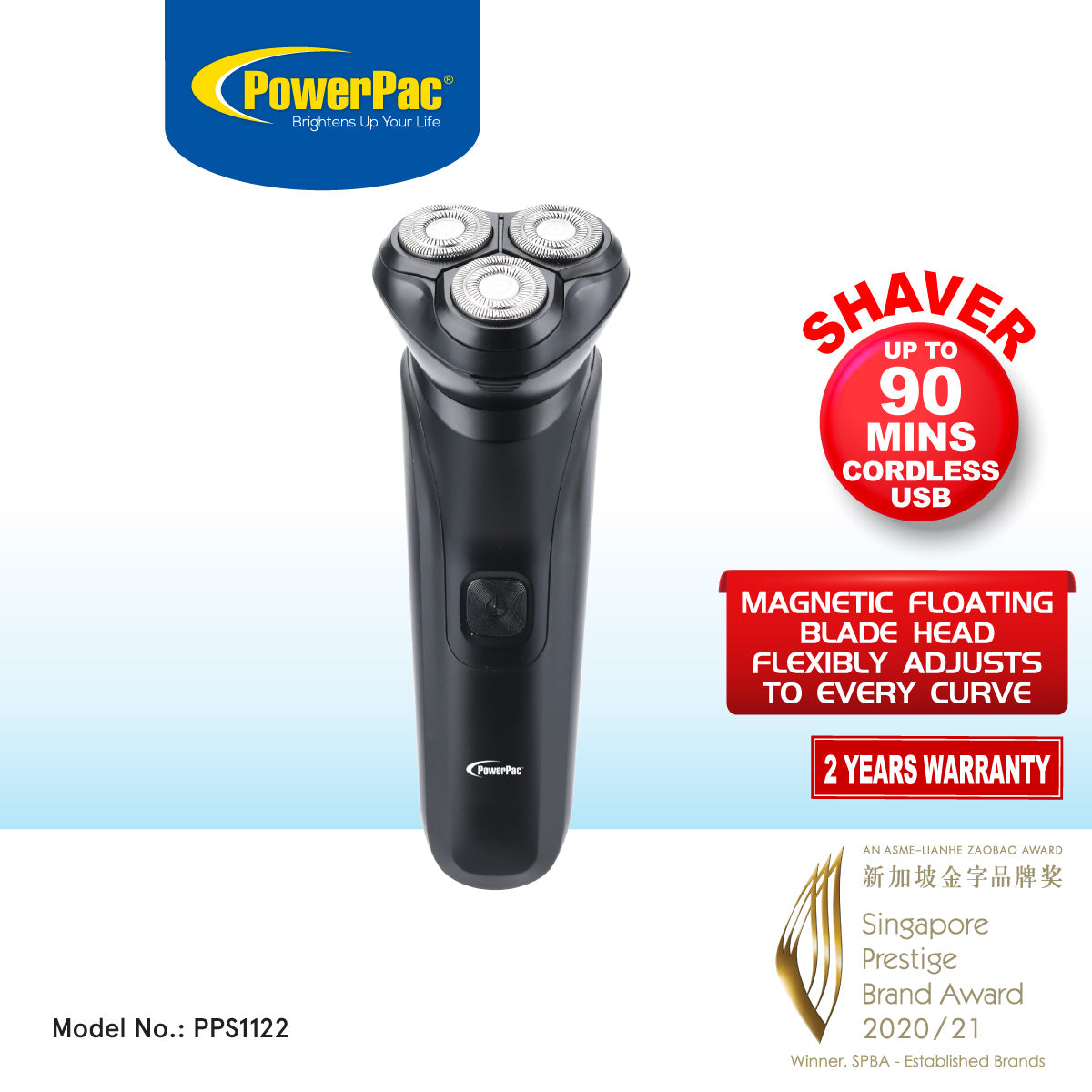 PowerPac Electric Shaver, Rechargeable Shaver for Man (PPS1122)