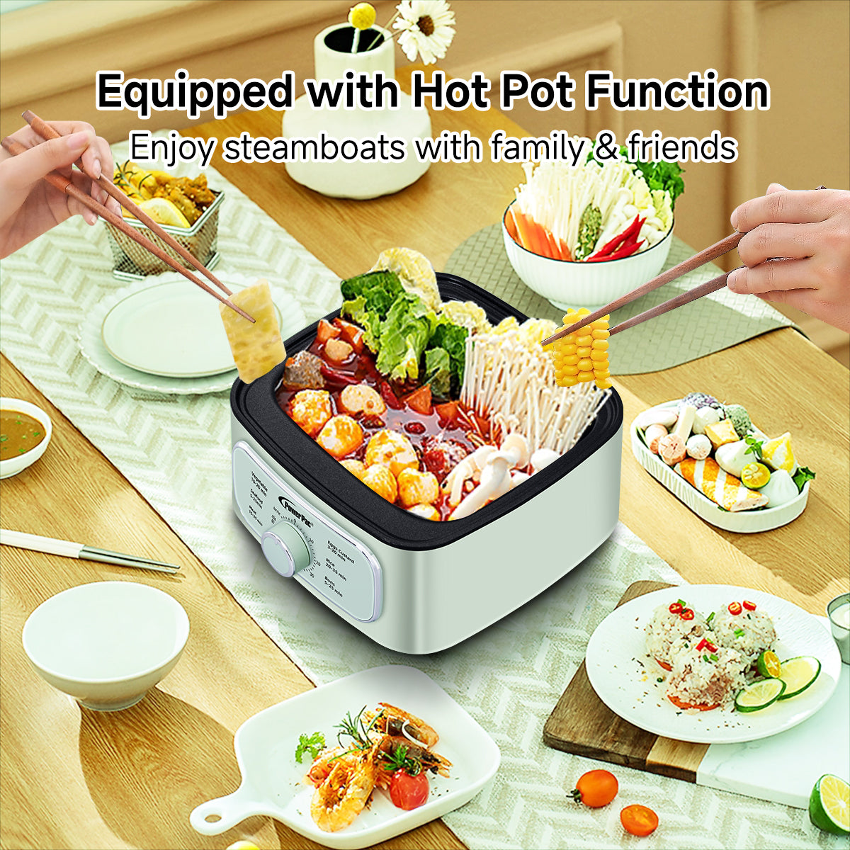 2in1 Multi function 2 Tier Food Steamer & Steamboat, Non-stick Inner Pot, 9.2L (PPS704)