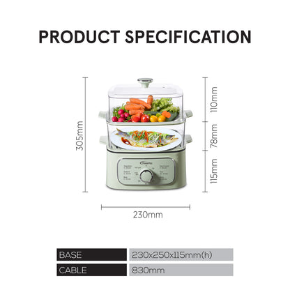 2in1 Multi function 2 Tier Food Steamer & Steamboat, Non-stick Inner Pot, 9.2L (PPS704)