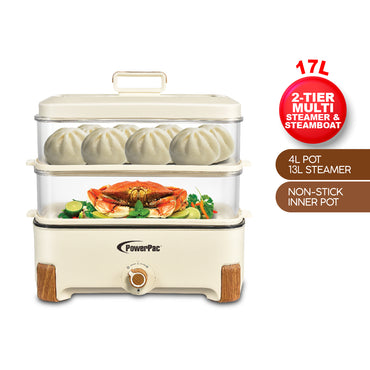 2in1 Multi function 2 Tier Food Steamer & Steamboat, Non-stick Inner Pot, 17L (PPS705)