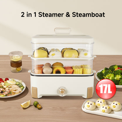 2in1 Multi function 2 Tier Food Steamer & Steamboat, Non-stick Inner Pot, 17L (PPS705)