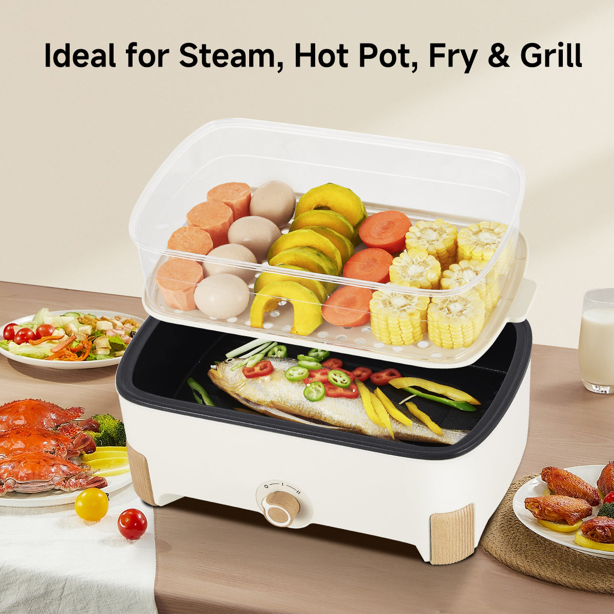 2in1 Multi function 2 Tier Food Steamer & Steamboat, Non-stick Inner Pot, 17L (PPS705)