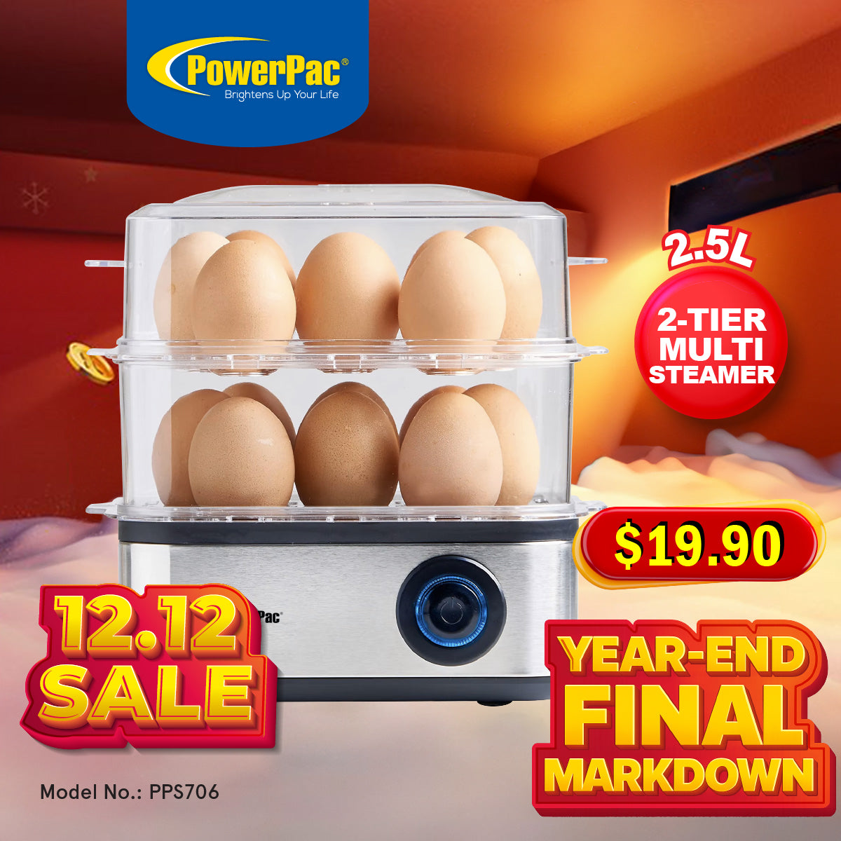 Food steamer 2.5L Multifunction 2 Tier Steamer (PPS706)