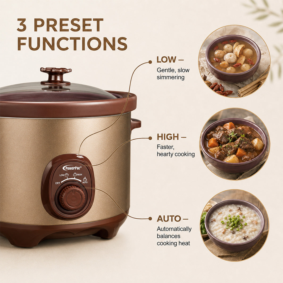 PowerPac 5L Slow Cooker with Ceramic Pot (PPSC50)