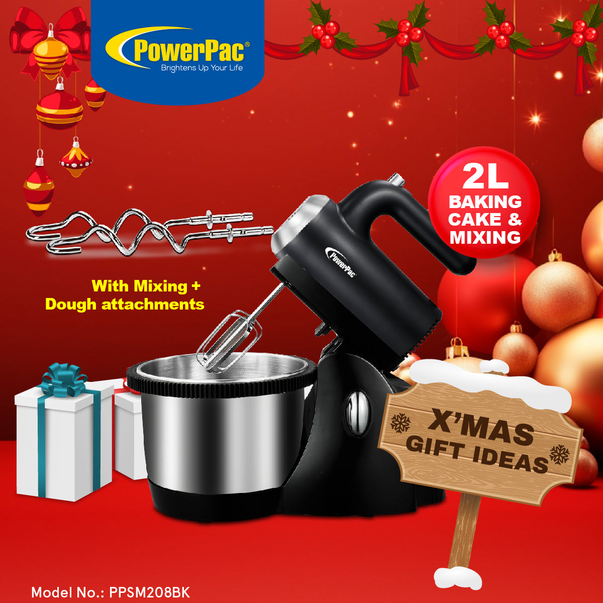 Hand / Stand Mixer With Bowl (PPSM208) Black