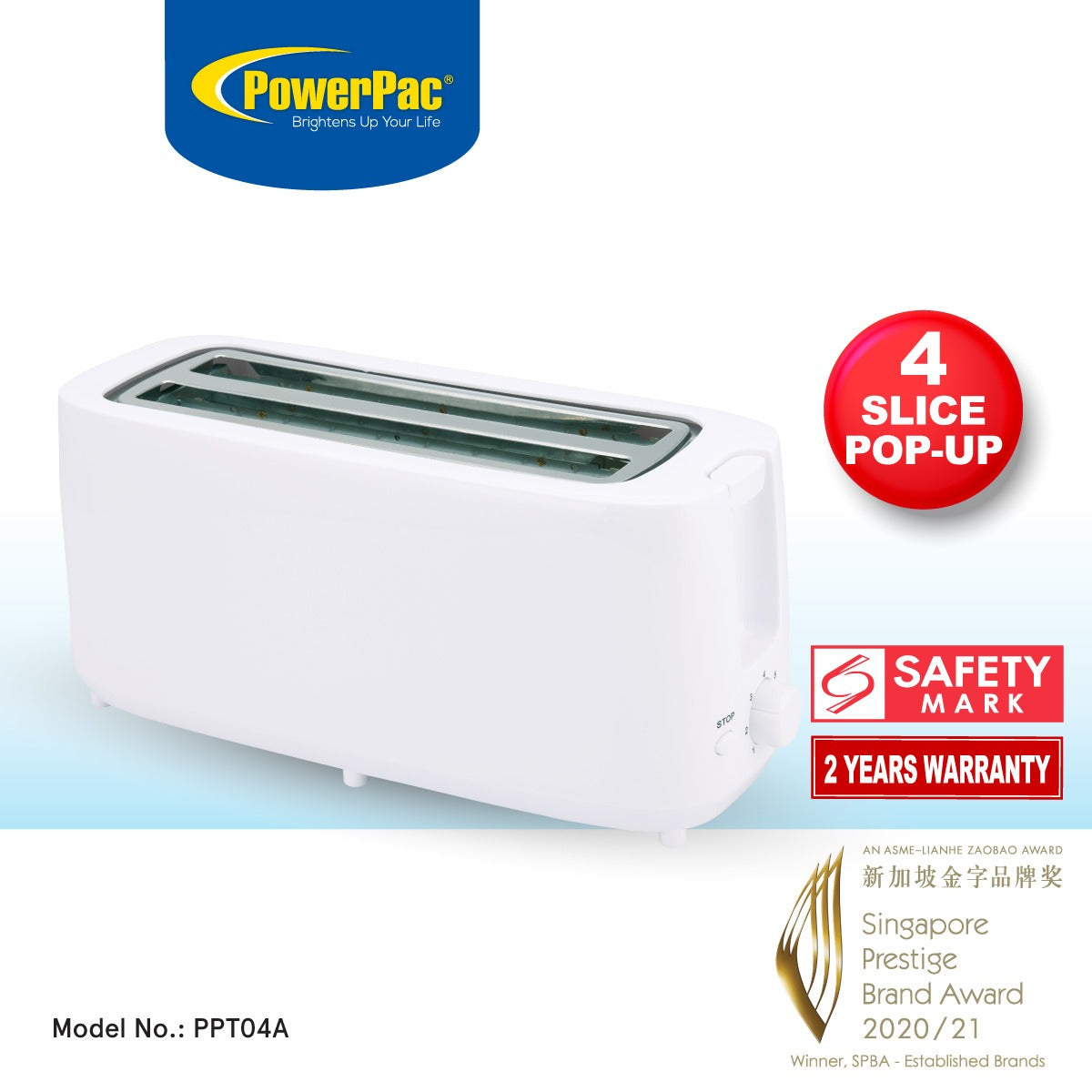 4 Slice Pop-up Bread Toaster ( PPT04) – PowerPacSG