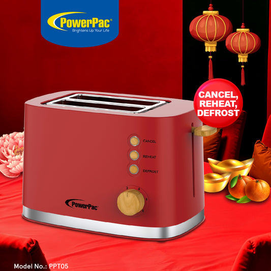 2 Slice Bread Toaster with Auto POP UP (PPT05) Red