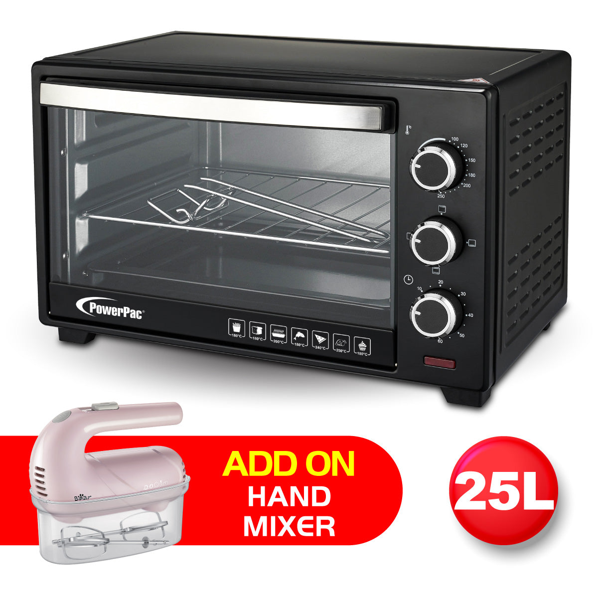 Electric Oven 25L with 1 sets of baking tray and grill and heating selector (PPT25)