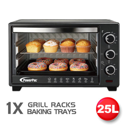 PowerPac Electric Oven 25L with 1 sets of baking tray and grill and heating selector (PPT25)