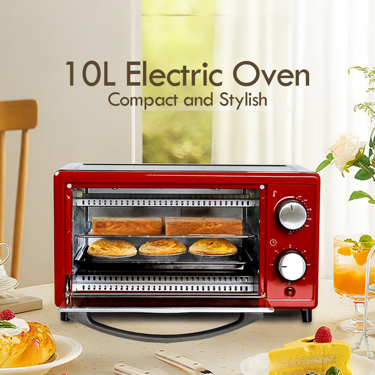 PowerPac Electric Oven 10L with 1 sets of baking tray and grill and temperature selector (PPT38)