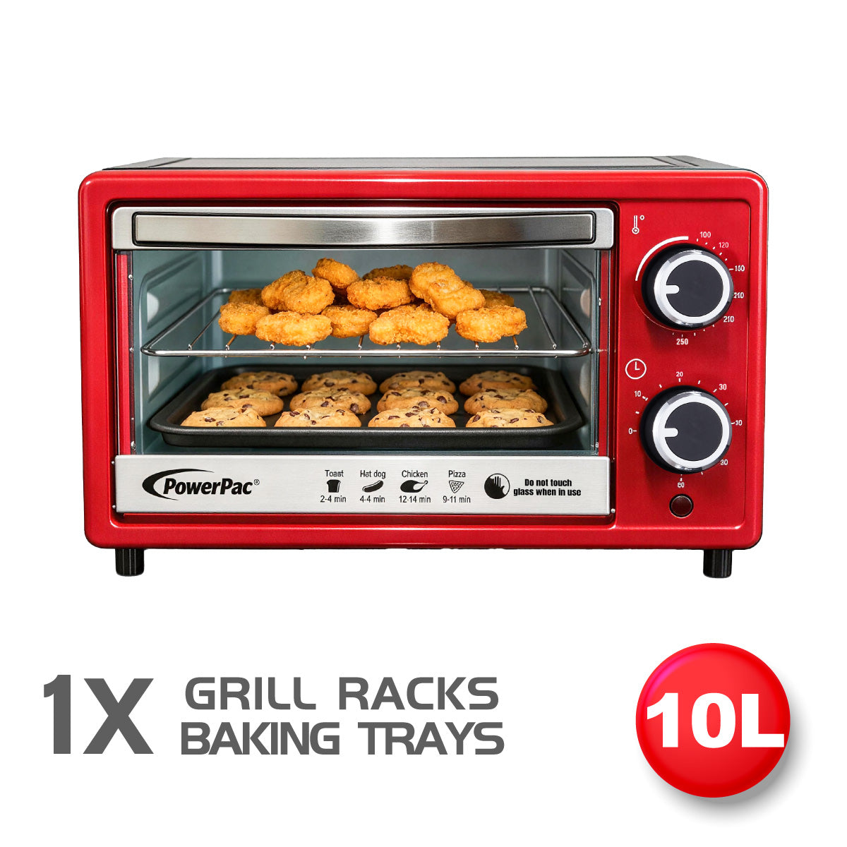 PowerPac Electric Oven 10L with 1 sets of baking tray and grill and temperature selector (PPT38)