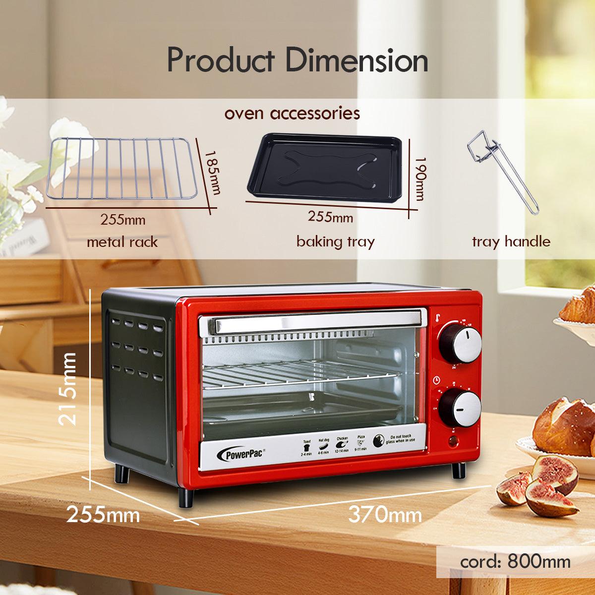 Electric Oven 10L with 1 sets of baking tray and grill and temperature selector (PPT38)