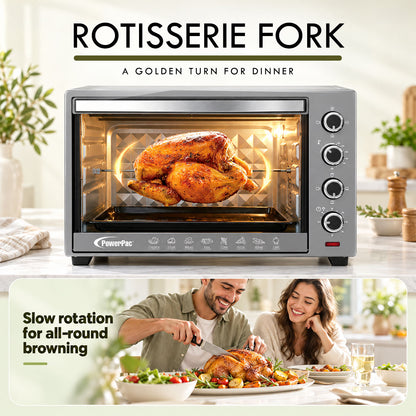 PowerPac Electric Oven 50L with Rotisserie & Convection Functions, 2 Trays & Wire Mesh (PPT45)